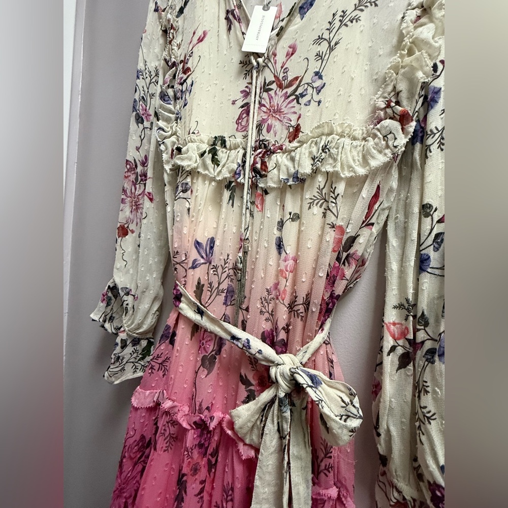 NWT Anthropologie Floral Long Sleeve Dress ~ Cream/Pink Gorgeous Fade Women’s 14 - Picture 9 of 15